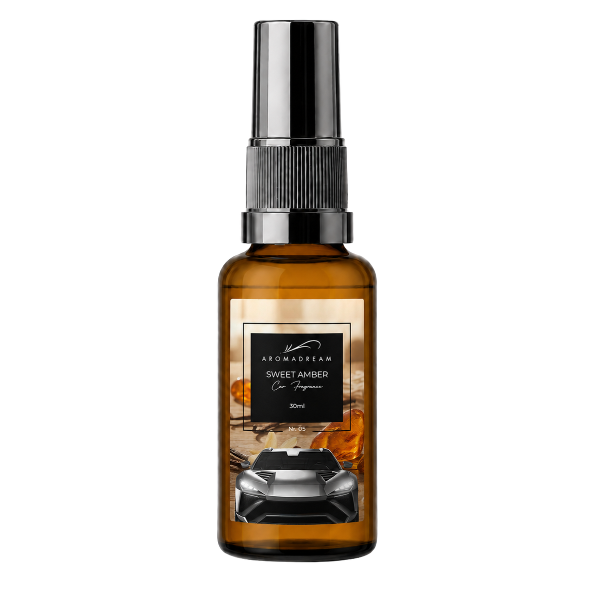 Autoduft Spray Sweet Amber von Aromadream, kompakte Sprayflasche fürs Auto