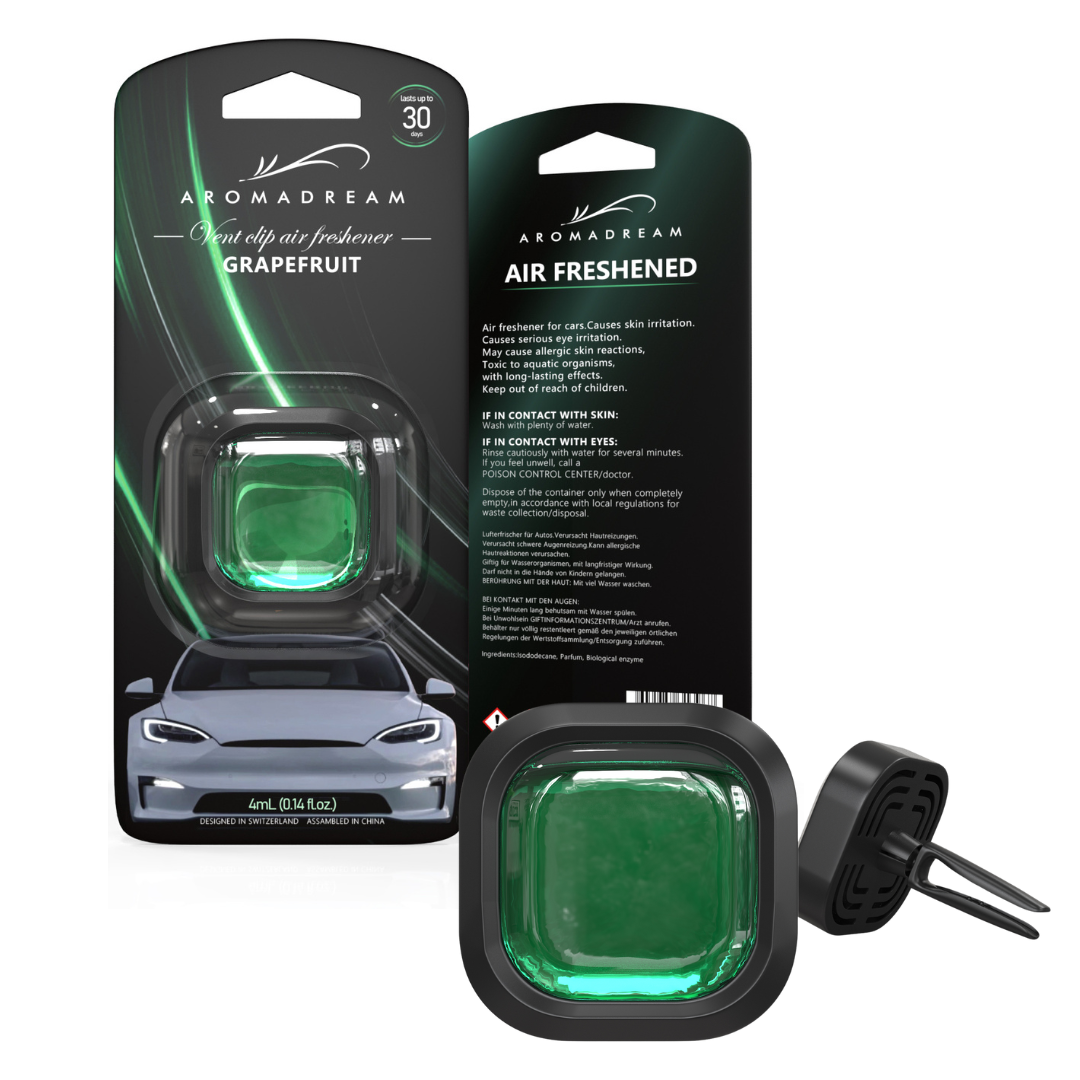 Autoduft Duftclip Grapefruit von Aromadream – frischer Lufterfrischer fürs Auto-Lüftungsgitter, tropffrei & modern