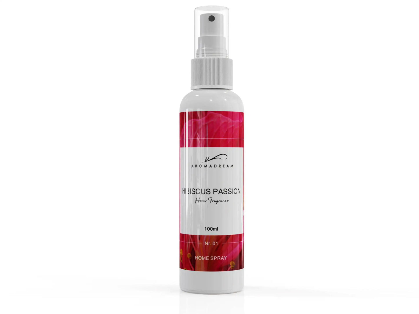 Aromadream Hibiscus Passion Raumduft Spray mit tropisch-blumigem Duftprofil in leuchtender 100ml-Flasche, ideal für belebende Raumfrische