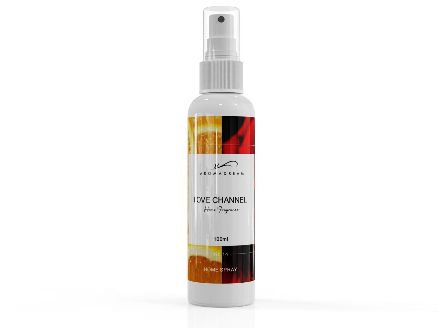 Aromadream Love Channel Raumduft Spray mit fruchtig-blumigem Duftprofil in eleganter 100ml-Flasche, inspiriert von sinnlicher Eleganz und femininer Raffinesse