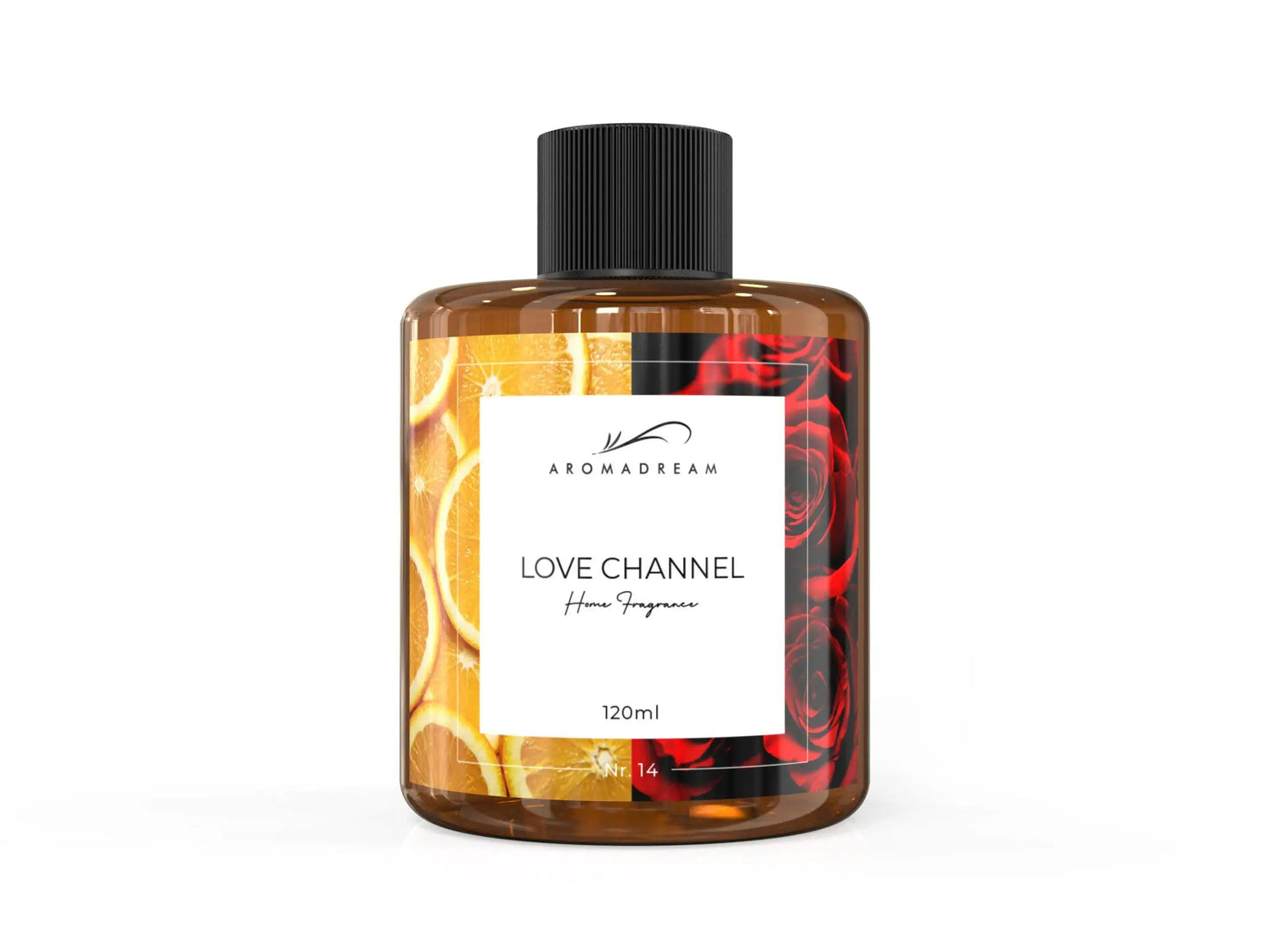 Aromadream Duftöl Love Channel in 120 ml Flasche – sinnlicher Raumduft mit fruchtiger Orange und blumiger Rosennote für Diffusoren.