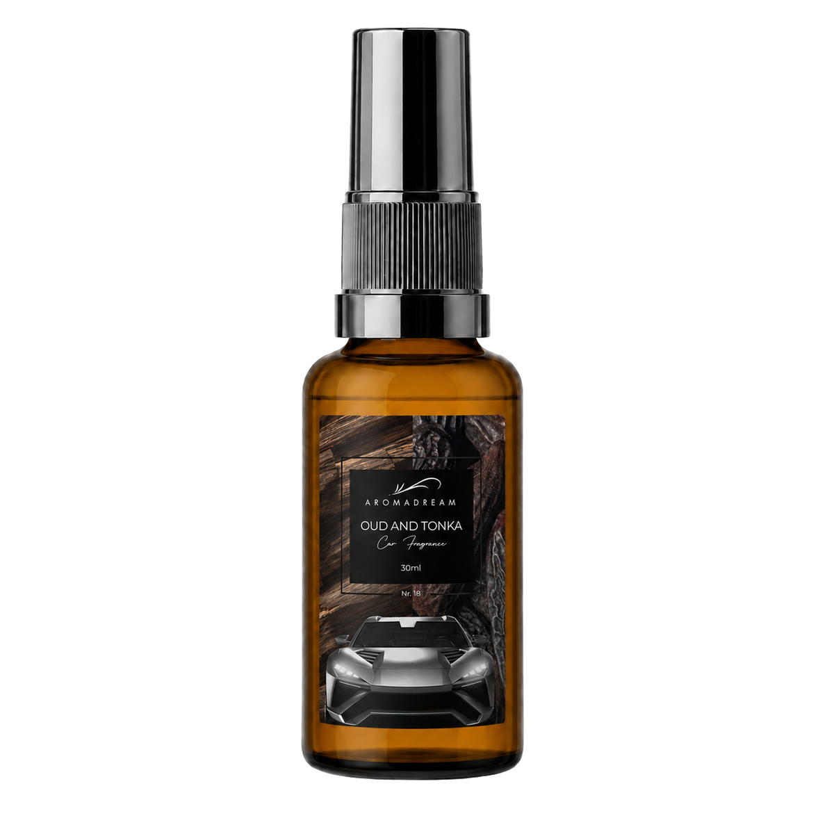 Autoduft Spray Oud & Tonka von Aromadream, kompakte Sprayflasche fürs Auto