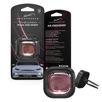 Autoduft Duftclip Peach and Honey von Aromadream – fruchtig-süßer Lufterfrischer fürs Auto-Lüftungsgitter, tropffrei & elegant